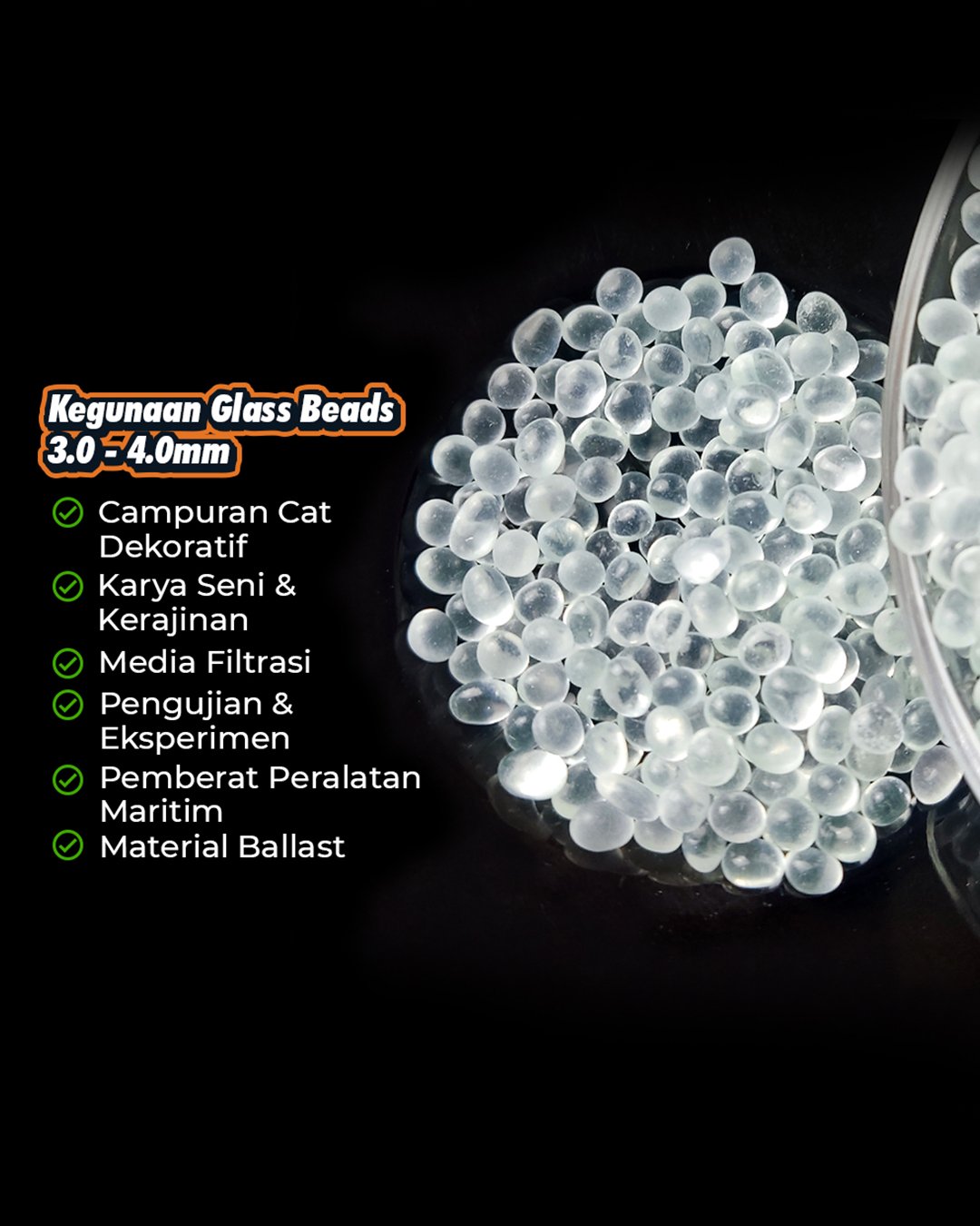 GLASS BEADS MICRONSIZE 3.0 - 4.0 MM MARKA JALAN - Gambar 3