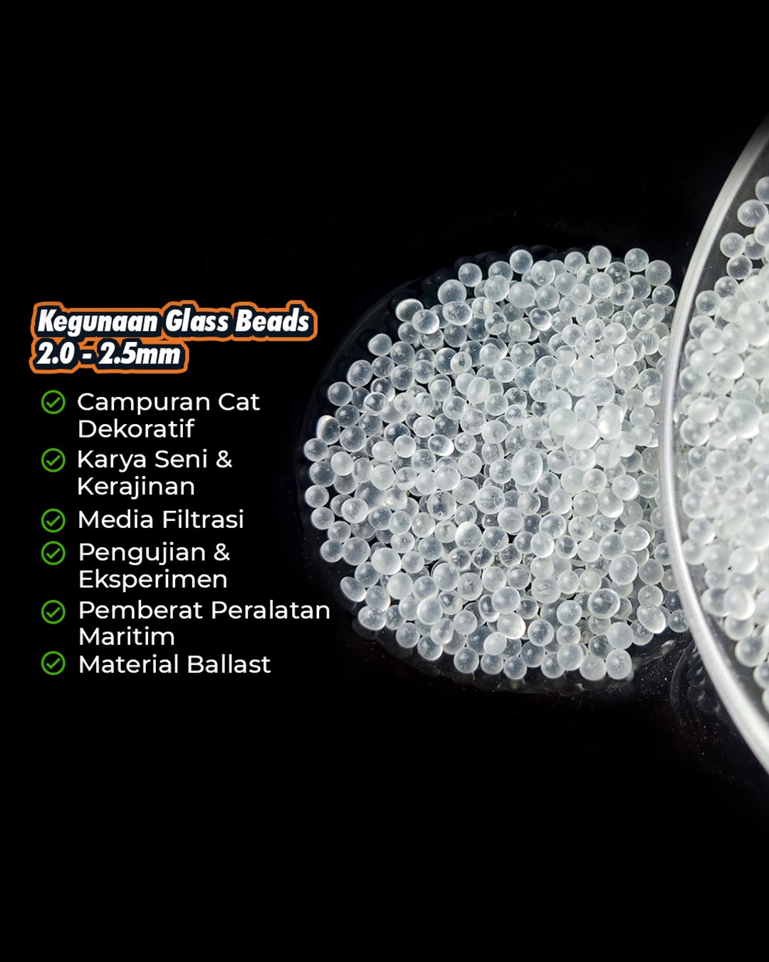 GLASS BEADS 2.0 -2.5 MM SANDBLASTING VAPOURBLASTING - Gambar 5